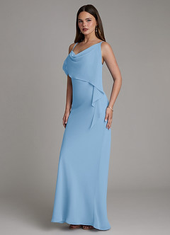 Azazie Yura Robes de demoiselle d'honneur Robe Sirène en Mousseline de soie Épaules dénudées Poudre Bleue image5