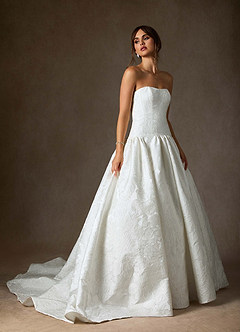 Azazie Gloria Bröllopsklänningar Klä av Balklänning i Blommig Jacquard Axelbandslös Diamantvit image4