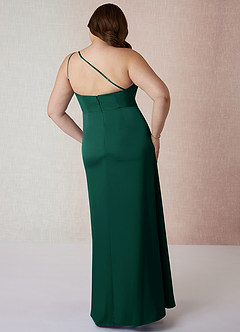 Azazie Mika Bridesmaid Dresses Emerald Sheath One Shoulder Stretch Satin Dress image9