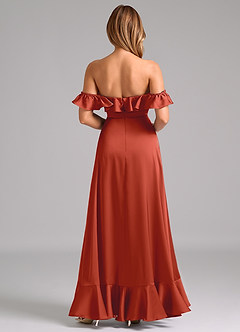 Azazie Lyra Bridesmaid Dresses Rust A-Line Off the Shoulder Stretch Satin Convertible Dress image6