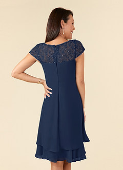 Azazie Tess Kleider für die Brautmutter Empire Pailletten Chiffon Kleid Dunkelmarine image6