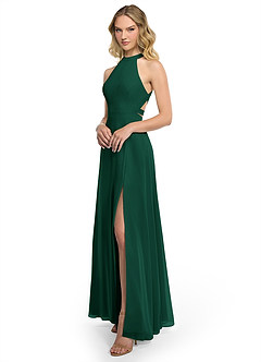Azazie Clarice Bridesmaid Dresses Emerald A-Line Halter Chiffon Dress image2