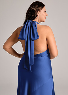 Azazie Velli Abiti da Damigella Abito Sirena in Raso Elasticizzato Collo Alto Blu Reale image12