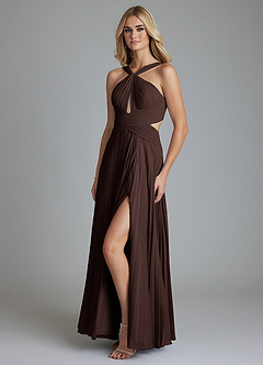 Azazie Hosanna Bridesmaid Dresses Ganache A-Line Pleated Chiffon Dress image5