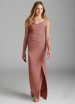 Azazie Deandra Junior Pistachio Sheath Mesh Dress image3