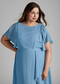 Azazie Aaliyah vestidos de dama de honor modestos Vestido de Corte En A Plisado Scoop Hasta el suelo Gasa image11