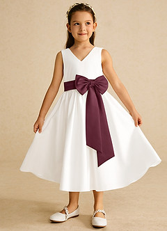Azazie Darling Flower Girl Dresses Ivory Cabernet A-Line Bow Cotton Dress image2