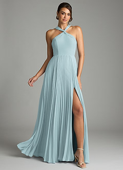 Azazie Afra Abiti da Damigella Abito A-Line in Chiffon Plissettato Nebbia image1