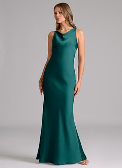 Azazie Allettie Bridesmaid Dresses Peacock Mermaid Stretch Satin Dress image5