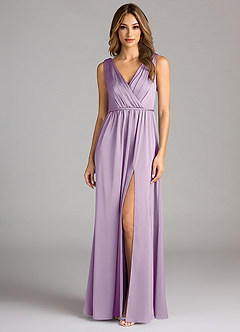 Azazie Tanicia Bridesmaid Dresses Frosted Lilac A-Line Pleated Stretch Satin Dress image3