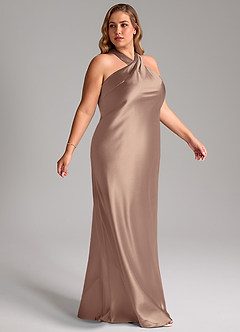 Azazie Doretta Bridesmaid Dresses Taupe Mermaid Bow Metallic Satin Dress image10
