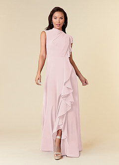 Azazie Narine Abiti per la Madre della Sposa Abito A-Line in Chiffon con Scollo Alto a Pieghe Rosa Rossore image3