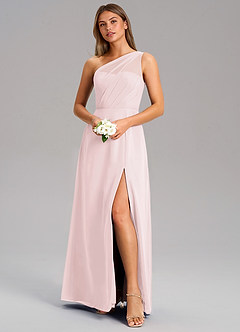 Azazie Phaedra Bridesmaid Dresses Blushing Pink A-Line One Shoulder Chiffon Dress image4