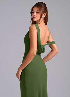 Azazie Madelyn Brautjungfernkleider Wandelbar Meerjungfrau-Linie Schulterfrei Chiffon Kleid Olivgrün image2