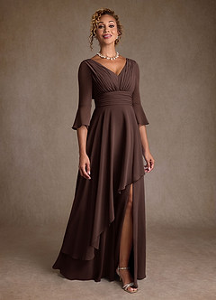 Azazie Eire Mother of the Bride Dresses Ganache A-Line Pleated Chiffon Dress image1