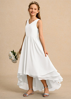 Azazie Kitten Girl Jurken voor bloemenmeisjes A-Lijn Jurk van Chiffon Ivoor image1