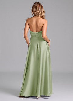 Azazie Tessie Bridesmaid Dresses Dusty Sage A-Line Pleated Stretch Satin Dress image2