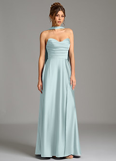 Azazie Ayla Bridesmaid Dresses Mist A-Line Corset Stretch Satin Dress image4