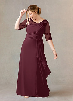 Azazie Dionysus vestidos de madre de la novia Vestido de Cabernet de Gasa de Corte En A con Encaje cuello barco image8