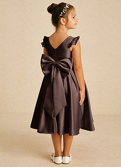 Azazie Francine Flower Girl Dresses Ganache A-Line Bow Matte Satin Dress image1