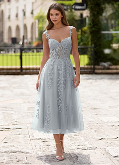 Zosia Plata Vestido midi de encaje con corte en A y espalda con cordones image4