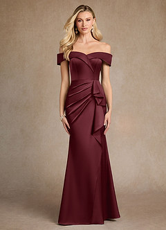 Azazie Laredo Abiti per la Madre della Sposa Abito Sirena in Raso Elasticizzato a Spalla Scoperta Cabernet image1