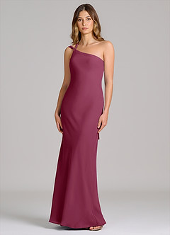 Azazie Monroe Bridesmaid Dresses Mulberry Sheath One Shoulder Chiffon Dress image1
