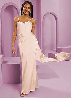 Barbie ♥ Azazie Jurken voor bruidsmeisjes Converteerbaar Jurk van Stretch Satijn met Kolom Strapless Blozend Roze image3