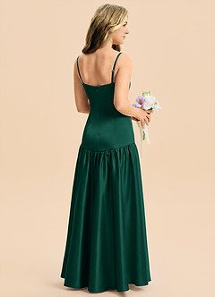 Azazie Romi Junior Emerald A-Line Pleated Stretch Satin Dress image7