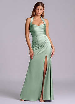 Azazie Destiny Bridesmaid Dresses Agave Mermaid Sweetheart Neckline Stretch Satin Dress image7