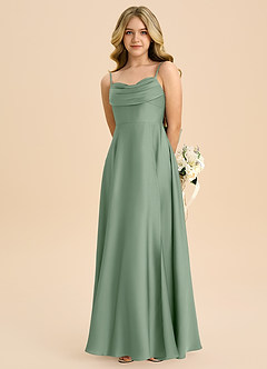 Azazie Bear Junior Abito A-Line in Raso Elasticizzato Scollo a Cuore Matcha image6