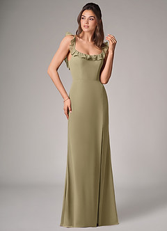 Azazie Callie Vestidos de damas de honor Vestido de Musgo Verde de Gasa de Corte Sirena Convertible con Corte Lateral image3