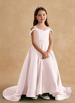 Azazie Jodi Flower Girl Dresses Blushing Pink A-Line Matte Satin Dress image4