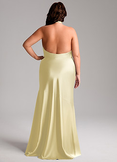 Azazie Lorena Bridesmaid Dresses Lemon Sorbet Mermaid Pleated Stretch Satin Dress image8