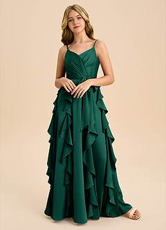 Azazie Peyton Junior Robe Trapèze en Satin extensible Plissée émeraude image4