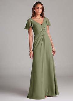 Azazie Soren Abiti da Damigella Abito A-Line in Chiffon Increspato Pistacchio image1