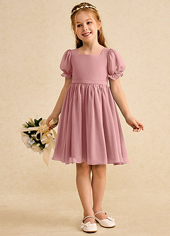 Azazie Jolie Blumenmädchenkleider A-Linie mit ärmel Chiffon Kleid Altrosa image4