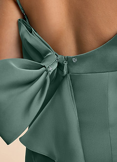 Azazie Lioren Junior Sea Moss Sheath Bow Stretch Satin Dress image6