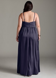 Azazie Alia Bridesmaid Dresses Stormy A-Line Pleated Stretch Satin Dress image9