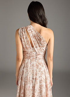 Azazie Charlize Jurken voor bruidsmeisjes Jurk van Chiffon met A-Lijn One-Shoulder Roze Varen Bloemen image9