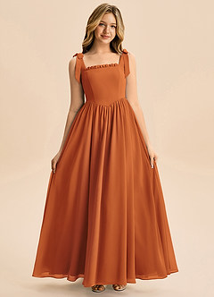 Azazie Delia Junior Abito A-Line in Chiffon Fiocco Cannella image3