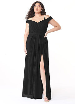 Azazie Audrianna Brautjungfernkleider Wandelbar A-Linie Schulterfrei gerafft Chiffon Kleid Schwarz image7