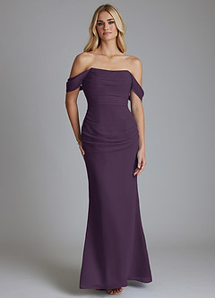 Azazie Luiza Bridesmaid Dresses Plum Mermaid Off the Shoulder Chiffon Dress image5