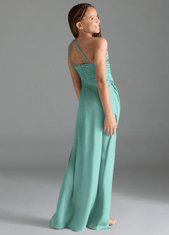 Azazie Eren Junior Etui Plissee Stretch-Satin Kleid Aqua image5