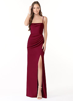 Azazie Leonis Brautjungfernkleider Wandelbar Meerjungfrau-Linie Plissee Stretch-Satin Kleid Burgunderrot image1