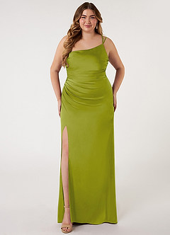 Azazie Eren Bridesmaid Dresses Lemongrass Mermaid One Shoulder Stretch Satin Dress image6