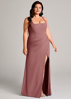 Azazie Mero Bridesmaid Dresses Desert Rose Sheath Pleated Chiffon Dress image13