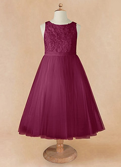 Azazie Calla Flower Girl Dresses Mulberry Ball-Gown Lace Tulle Dress image7