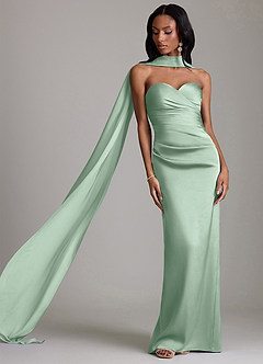 Azazie Sonora Vestidos de damas de honor Vestido de Agave de Satén Elástico de Corte Recto con Sin tirantes image8