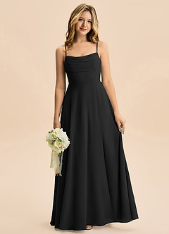 Azazie Bear Junior Black A-Line Pleated Chiffon Dress image1